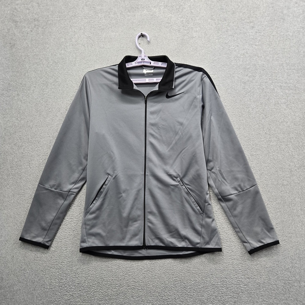 Nike Men Jacket M Gray Epic Knit Activewear Zipper Logo Pockets Full Zip